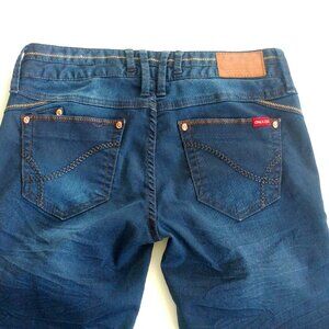 ONLY Women's Size 28 Skinny Blue Jeans Contrast Stitch Embroidered Studded Boho